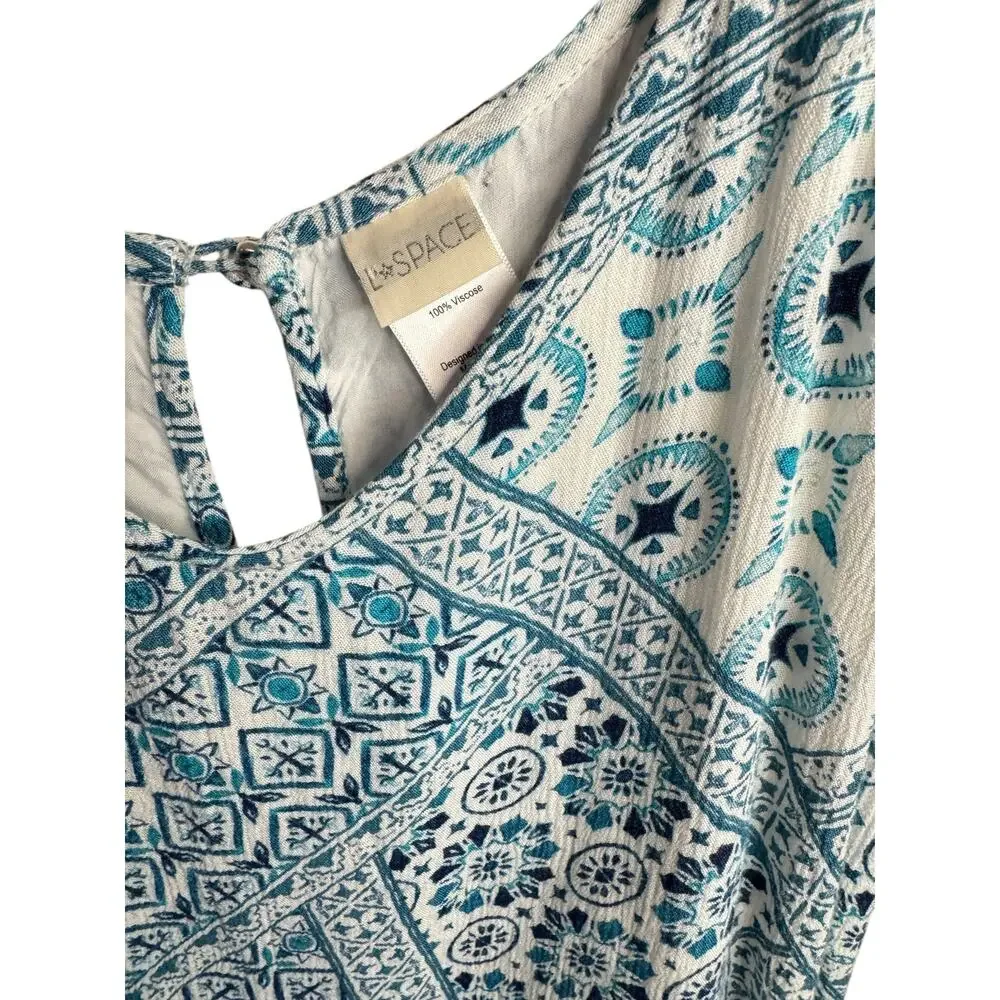 L*SPACE NWOT Girl in Motion Dress Blue Patchwork Swim Coverup Shoulder Ties Sz S - Picture 3 of 12